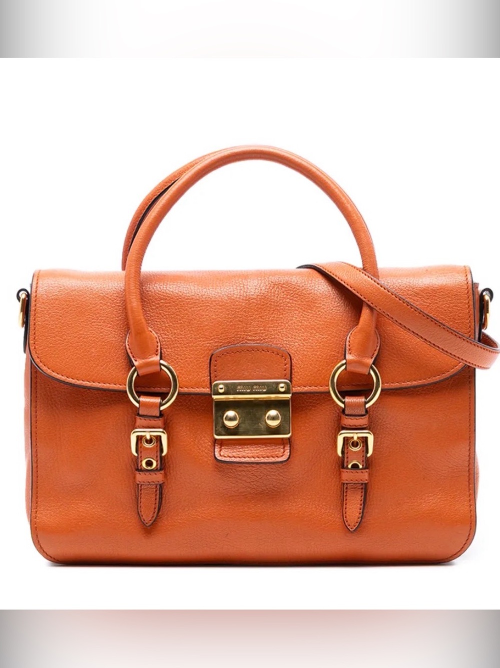 Miu Miu Madras Goatskin Flap Satchel Crossbody Bag Orange Leather Italy